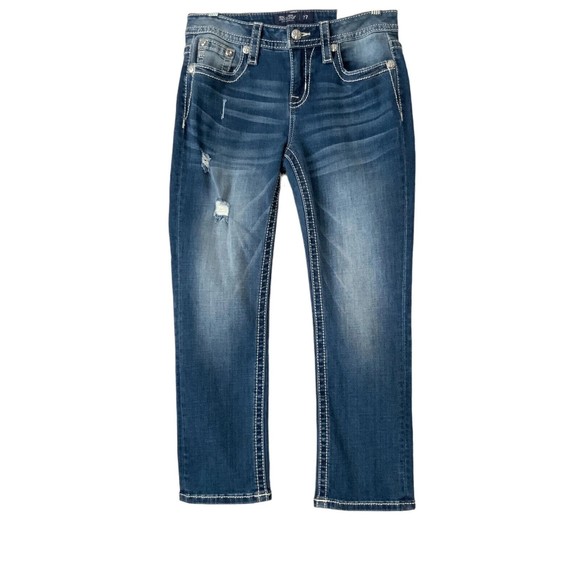 Miss Me Denim - Miss Me Jeans Size 27 Blue Mid Rise Capri Embellished Faux Flap Pockets